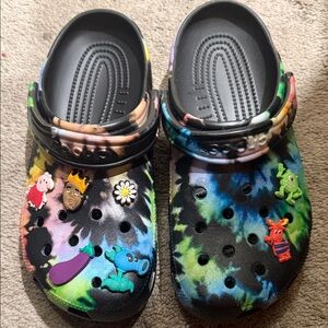 CROCS Multicolor Tie-Dye Mules with Fun Charms